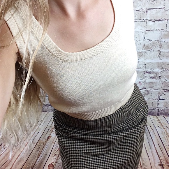 Ann Taylor Black Tan Houndstooth Wool Skirt SOLD - Picture 2 of 7